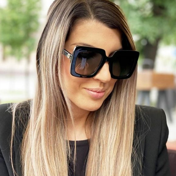 NEW GUCCI GG0328S 001 Black Gray Gradient Rectangle Oversized Women Sunglasses - Picture 9 of 10